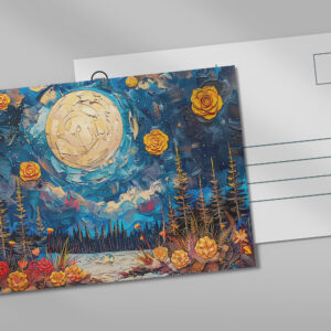 raxxa Postkarte: Abstract watercolor illustration of full moon over forest and lake