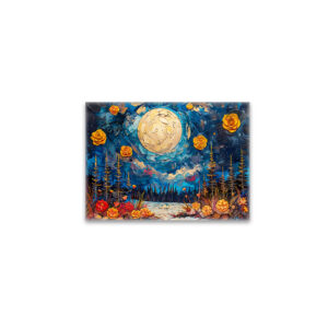 raxxa Glas-Magnet: Abstract watercolor illustration of full moon over forest and lake