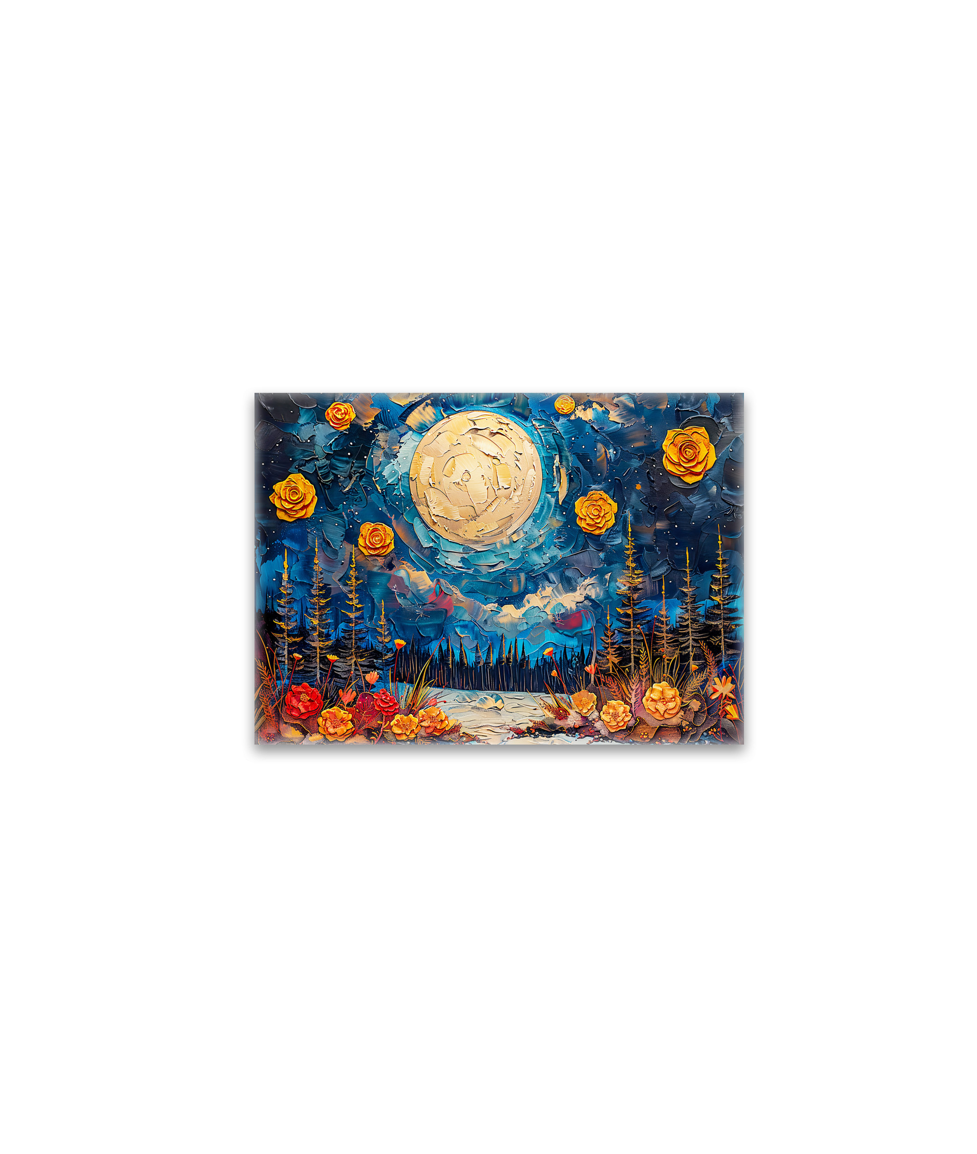 raxxa Glas-Magnet: Abstract watercolor illustration of full moon over forest and lake