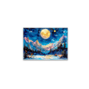 raxxa Glas-Magnet: Abstract watercolor illustration of full moon over snowy mountains