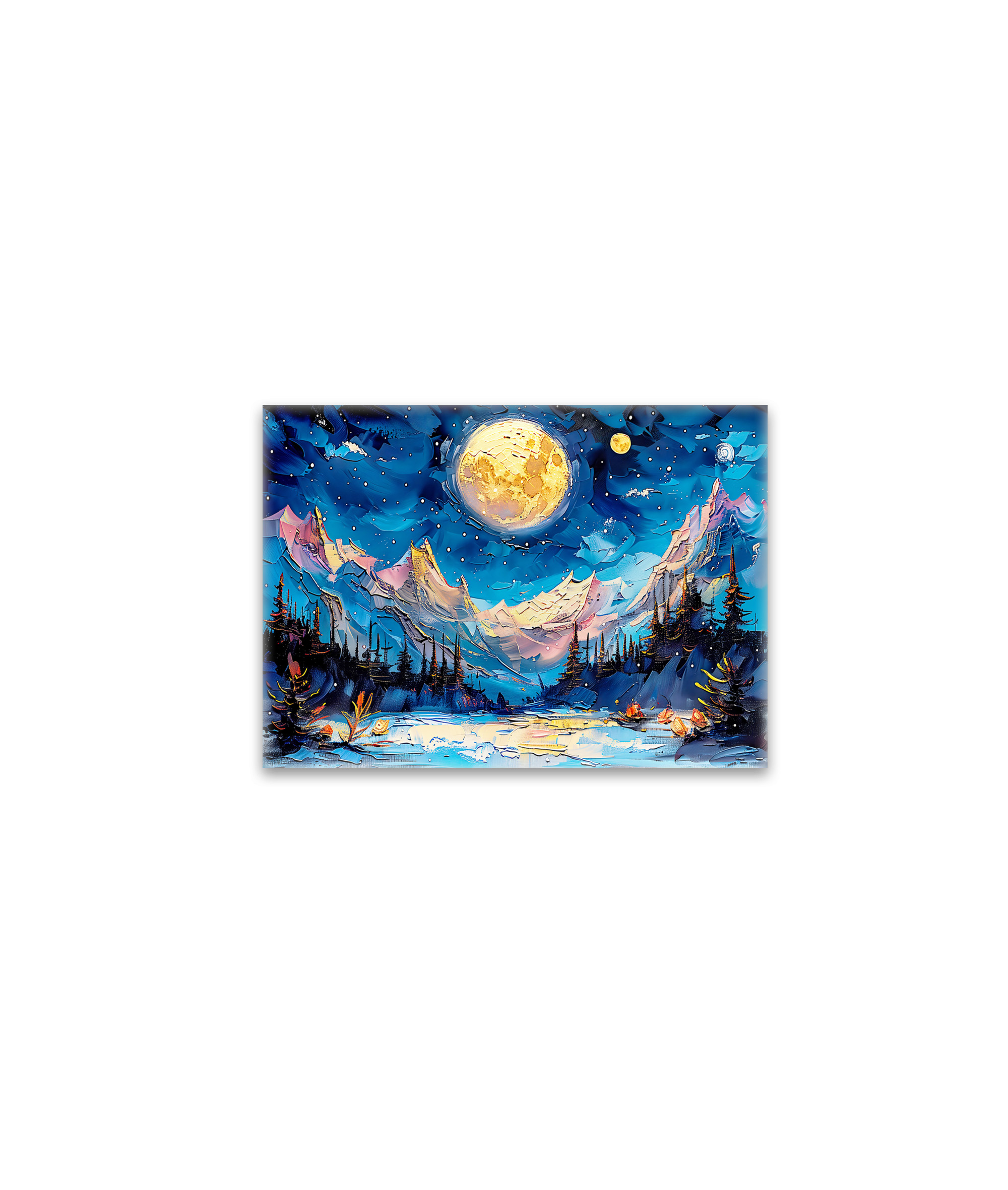 raxxa Glas-Magnet: Abstract watercolor illustration of full moon over snowy mountains
