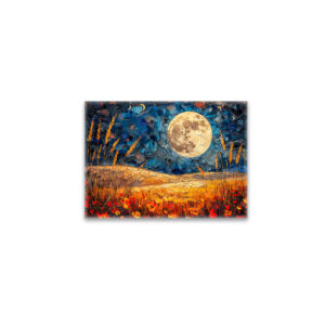 raxxa Glas-Magnet: Abstract watercolor illustration of full moon over grassy field