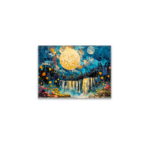 raxxa Glas-Magnet: Abstract watercolor illustration of full moon over waterfall