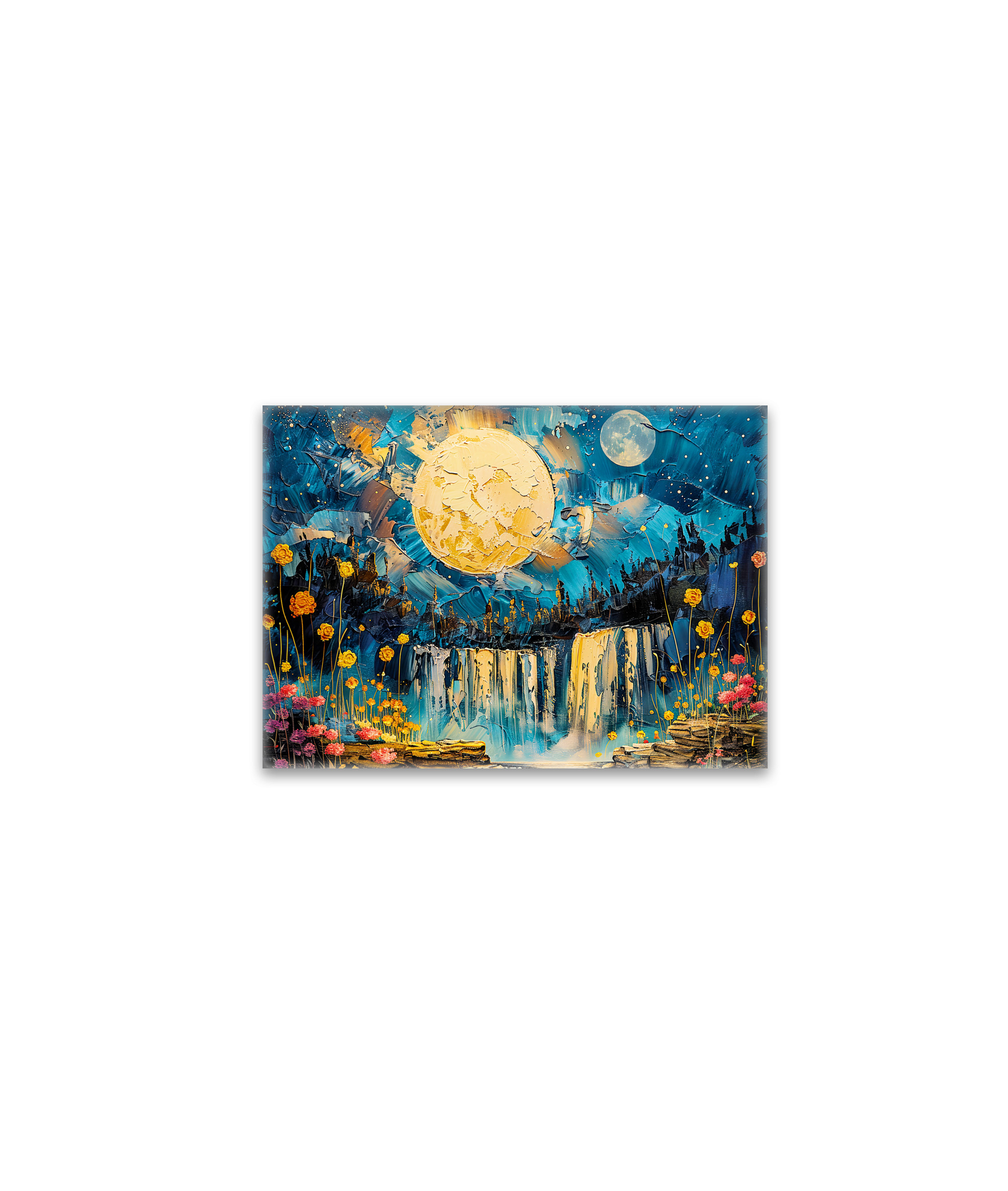 raxxa Glas-Magnet: Abstract watercolor illustration of full moon over waterfall