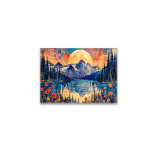 raxxa Glas-Magnet: Abstract watercolor illustration of full moon over snowy mountains and lake