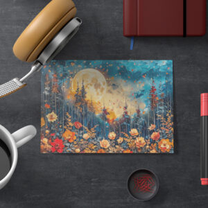 raxxa Postkarte: Abstract watercolor illustration of full moon over forest