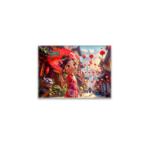 raxxa Glas-Magnet: Comic Girl with Parasol in Sunny Scene