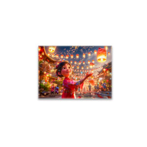 raxxa Glas-Magnet: Comic Girl with Lanterns Celebrating Chinese New Year