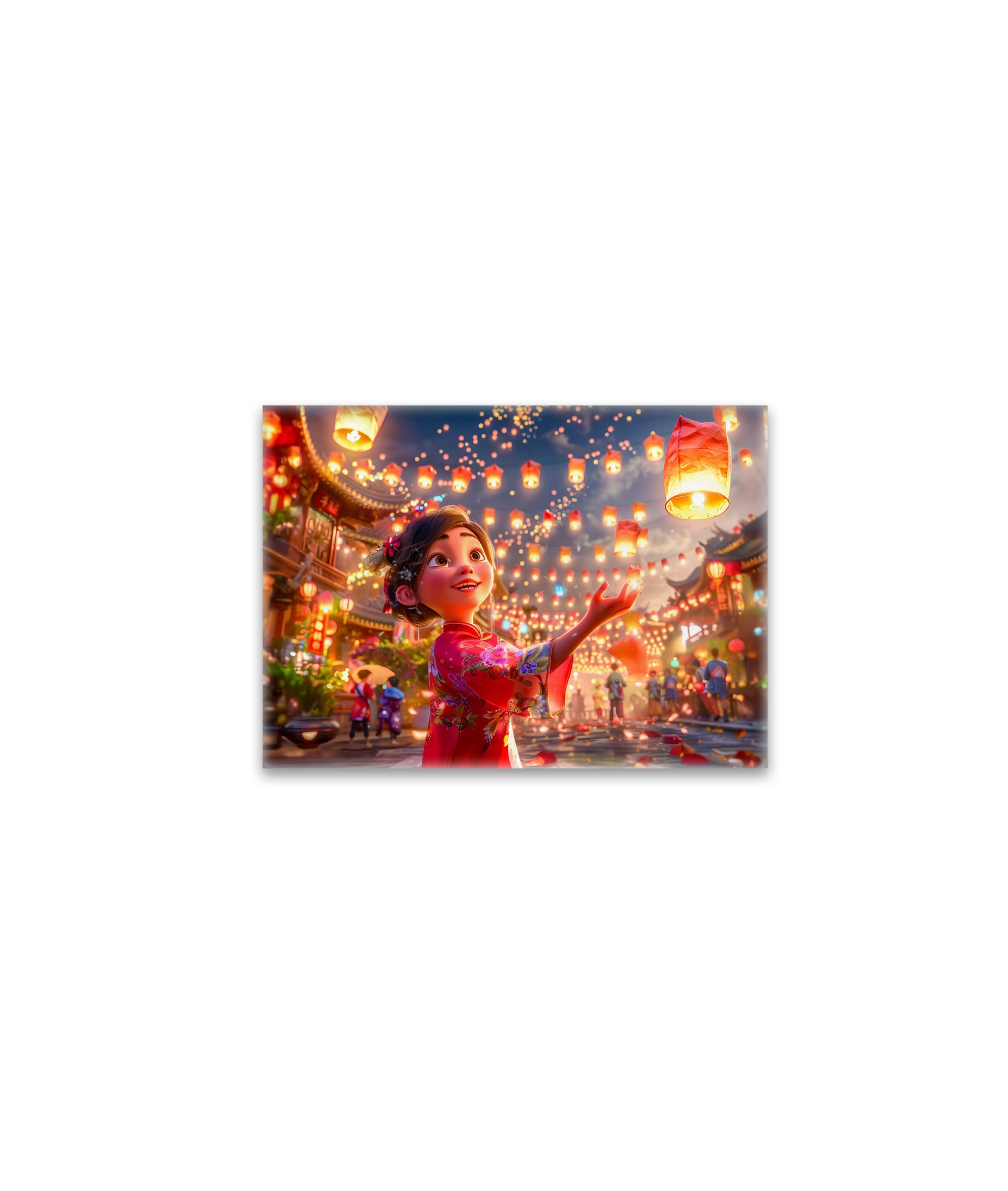 raxxa Glas-Magnet: Comic Girl with Lanterns Celebrating Chinese New Year
