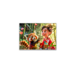 raxxa Glas-Magnet: Comic Girl with Red Panda in Playful Scene