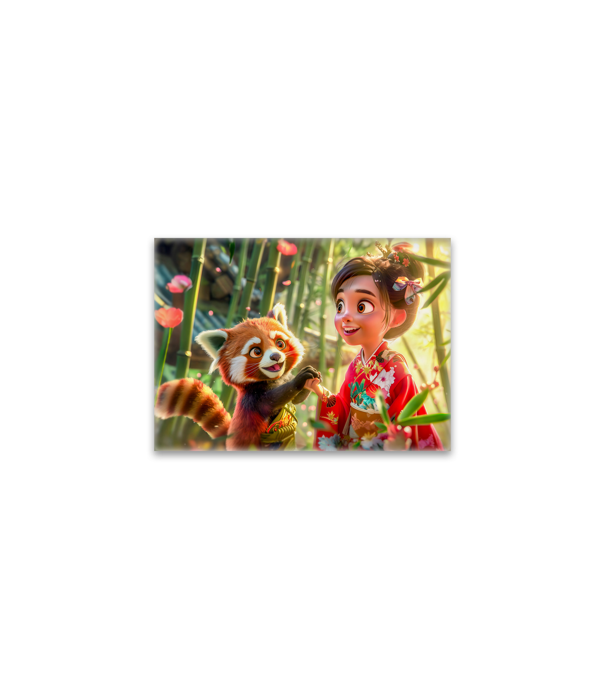 raxxa Glas-Magnet: Comic Girl with Red Panda in Playful Scene