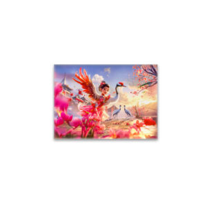 raxxa Glas-Magnet: Comic Girl Dancing with Crane in Graceful Scene