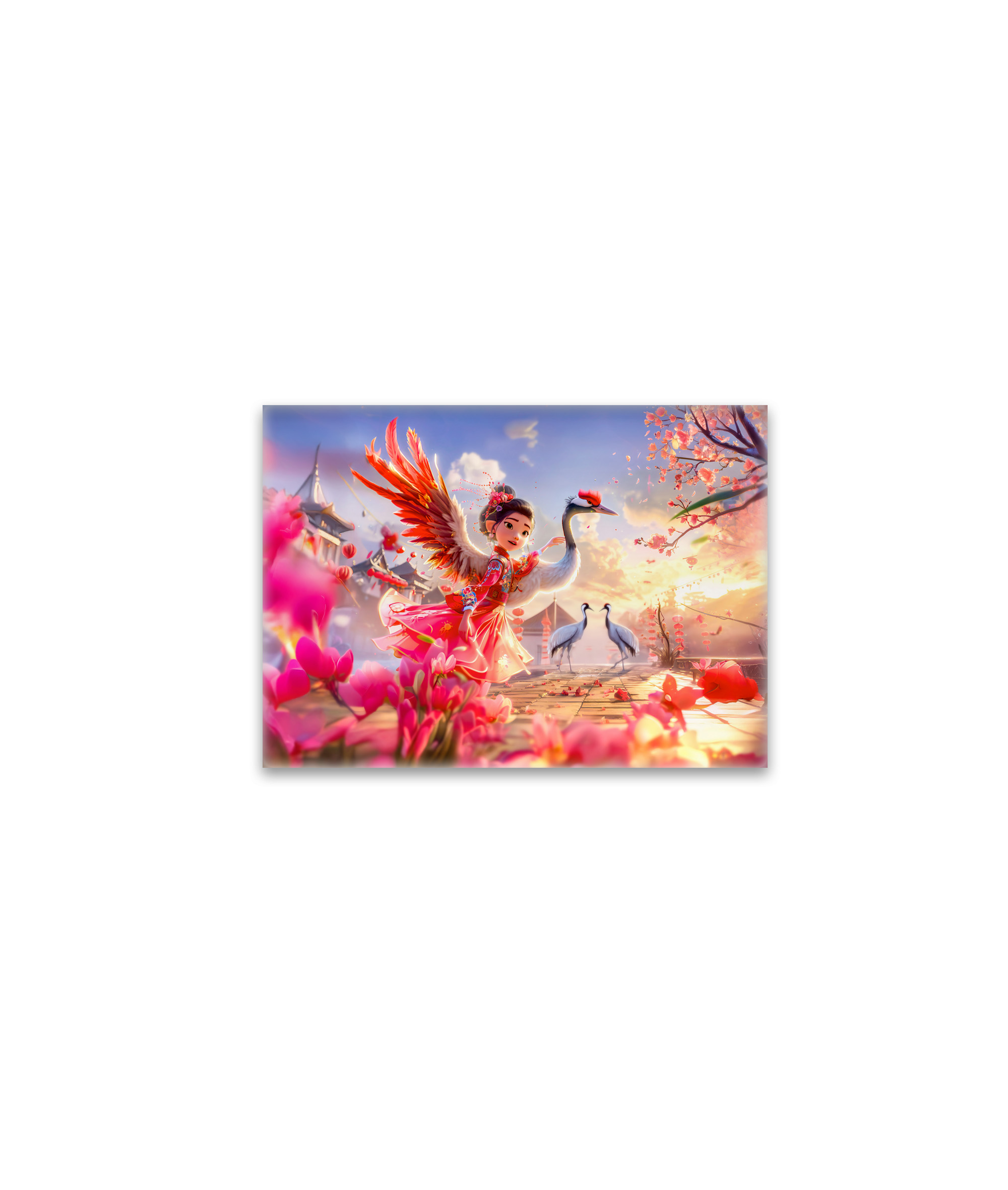 raxxa Glas-Magnet: Comic Girl Dancing with Crane in Graceful Scene