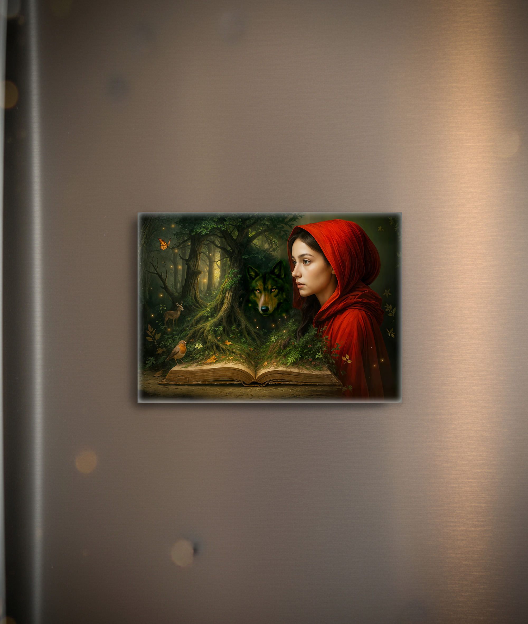 raxxa Glas-Magnet: Red Riding Hood meets wolf in forest
