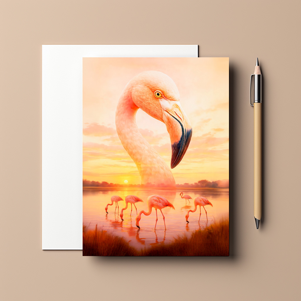 raxxa Postkarte: Double Exposure Portrait of Pink Flamingo