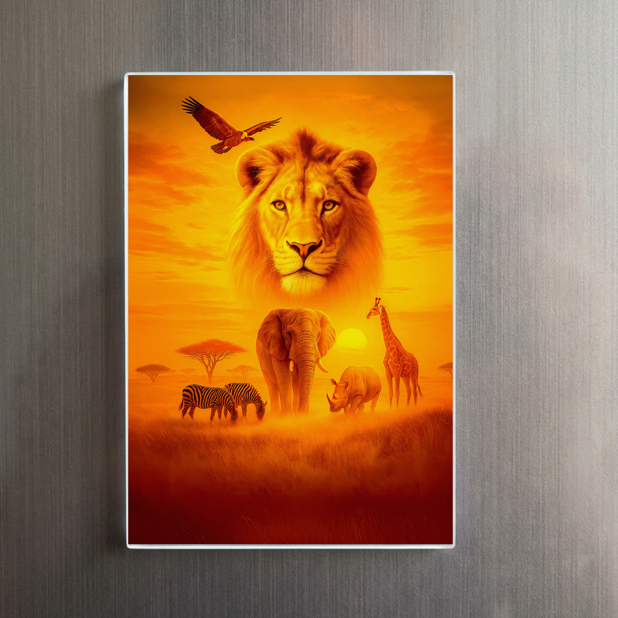 raxxa Glas-Magnet: Double Exposure African Wildlife Scene with Lion and Elephants – Bild 2