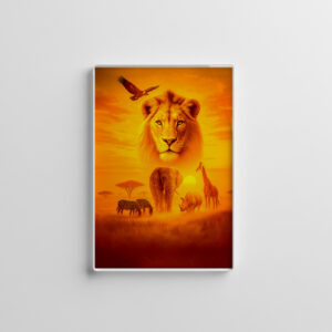 raxxa Glas-Magnet: Double Exposure African Wildlife Scene with Lion and Elephants