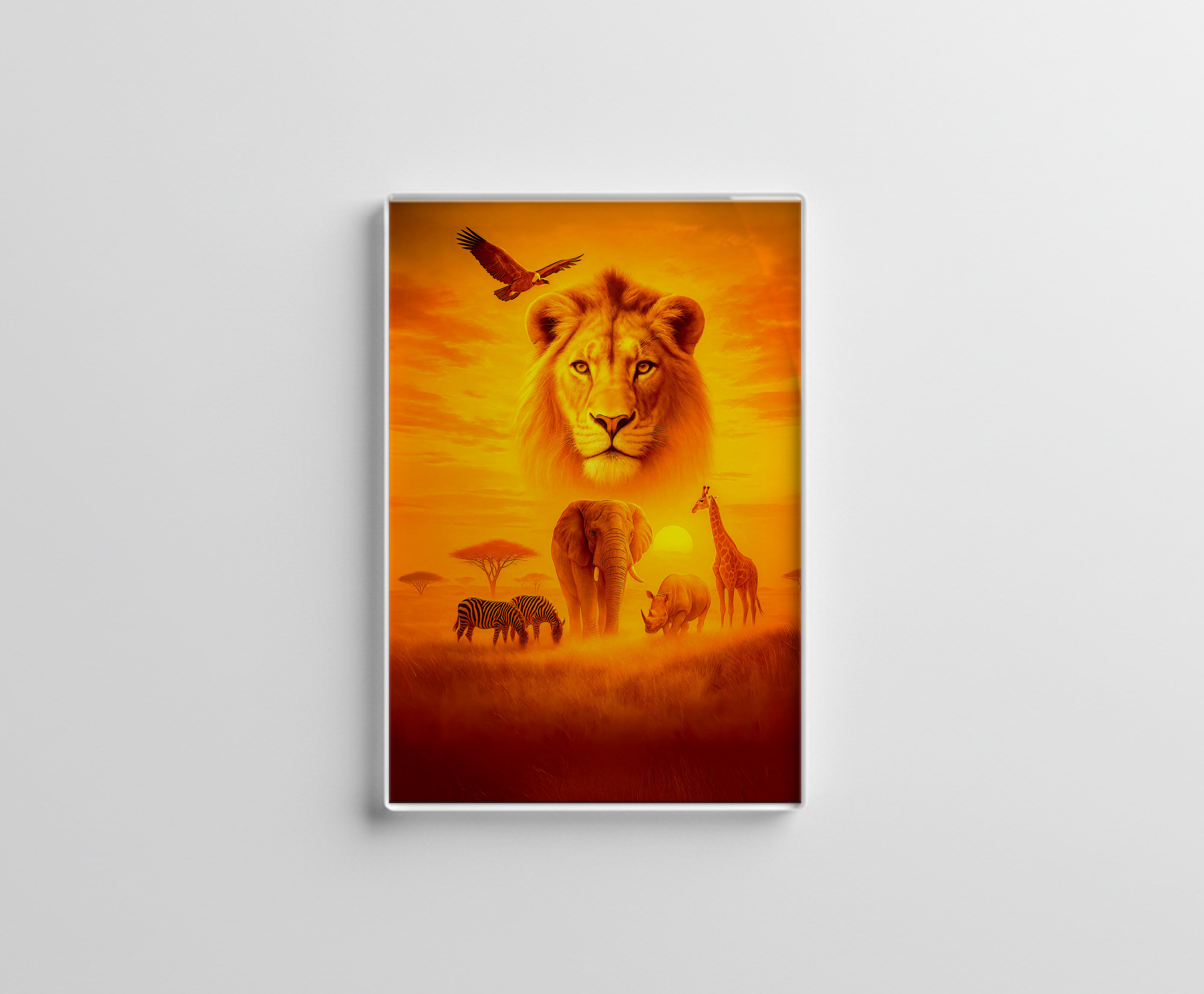 raxxa Glas-Magnet: Double Exposure African Wildlife Scene with Lion and Elephants