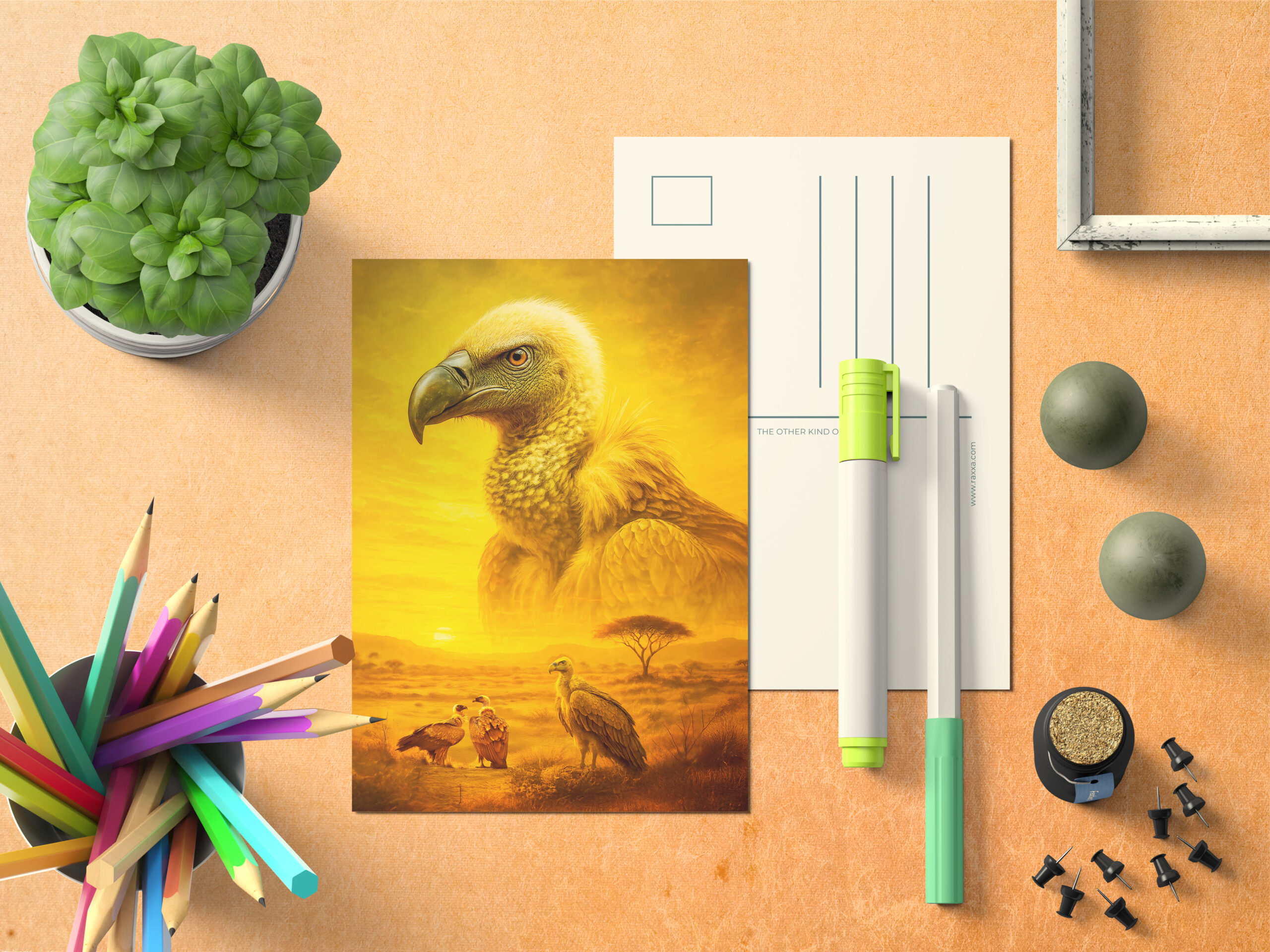 raxxa Postkarte: Double Exposure Portrait of African Vulture