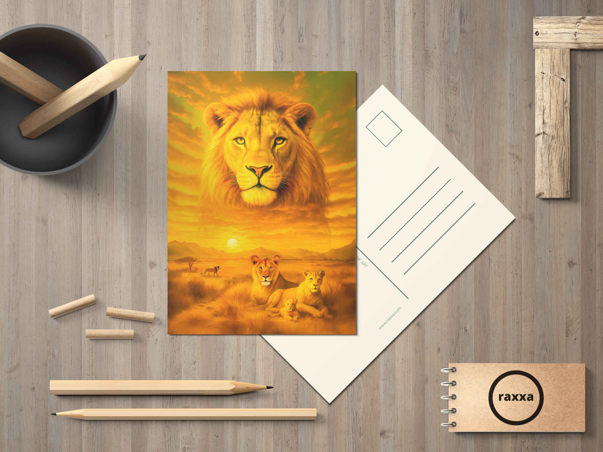 raxxa Postkarte: Double Exposure Portrait of African Lion