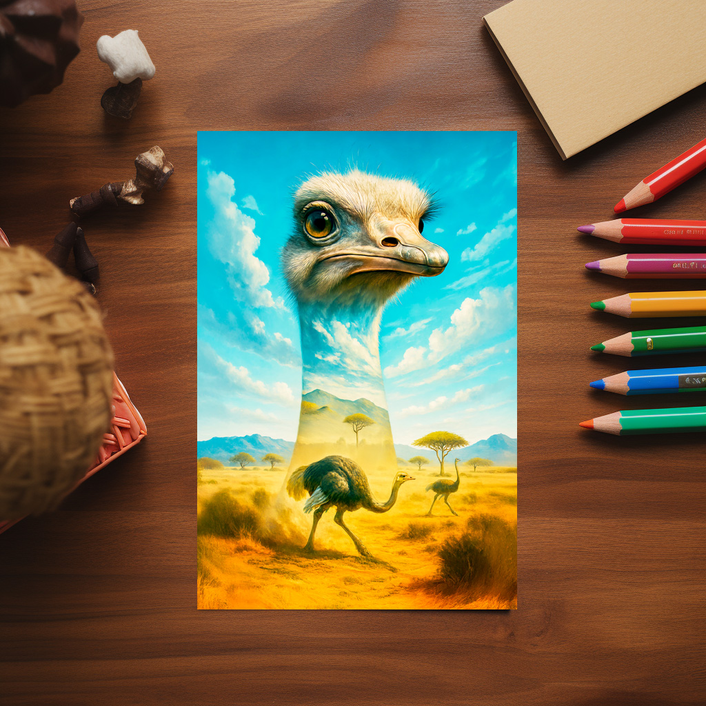 raxxa Postkarte: Double Exposure Portrait of Ostrich