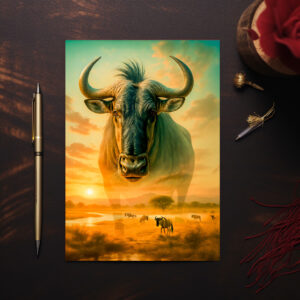 raxxa Postkarte: Double Exposure Portrait of Wildebeest