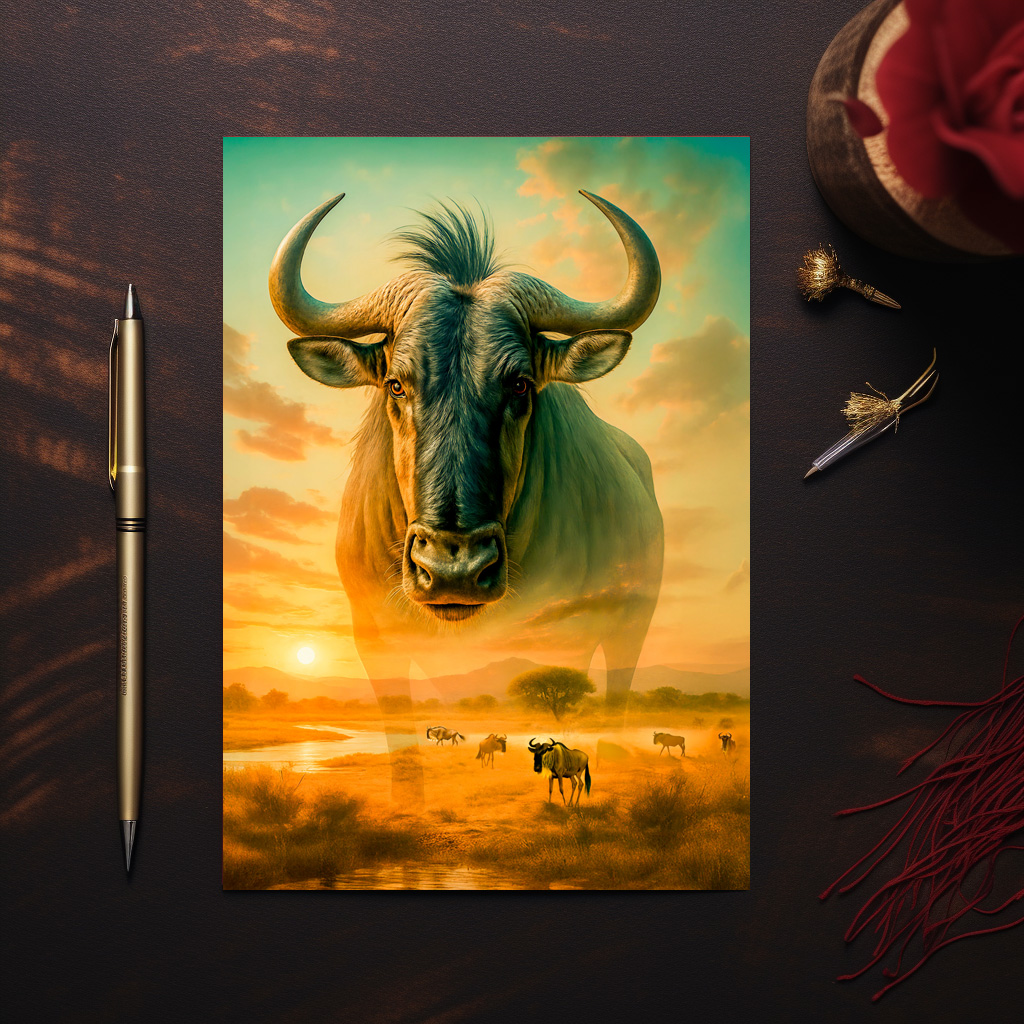 raxxa Postkarte: Double Exposure Portrait of Wildebeest