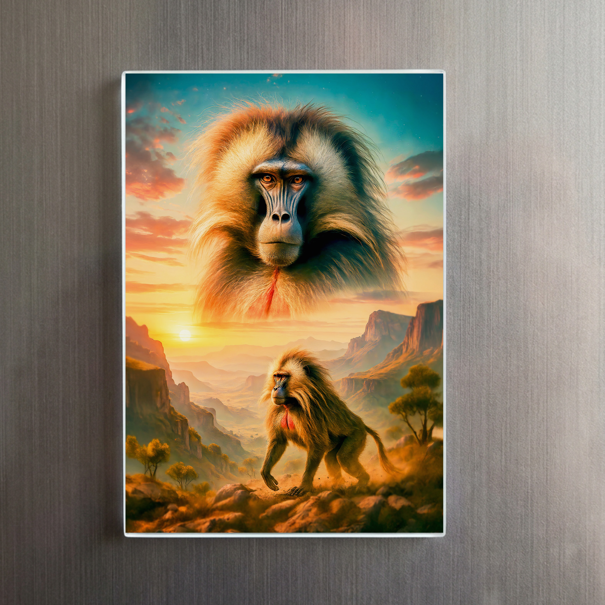 raxxa Glas-Magnet: Double Exposure Portrait of Gelada Baboon - Imagen 2