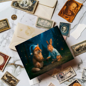 raxxa Postkarte: Fox and Hare Say Goodnight in Forest