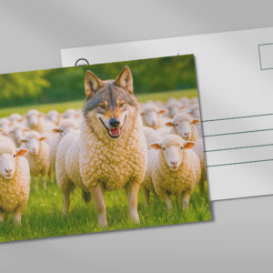 raxxa Postkarte: Wolf Disguised Among Sheep in Meadow