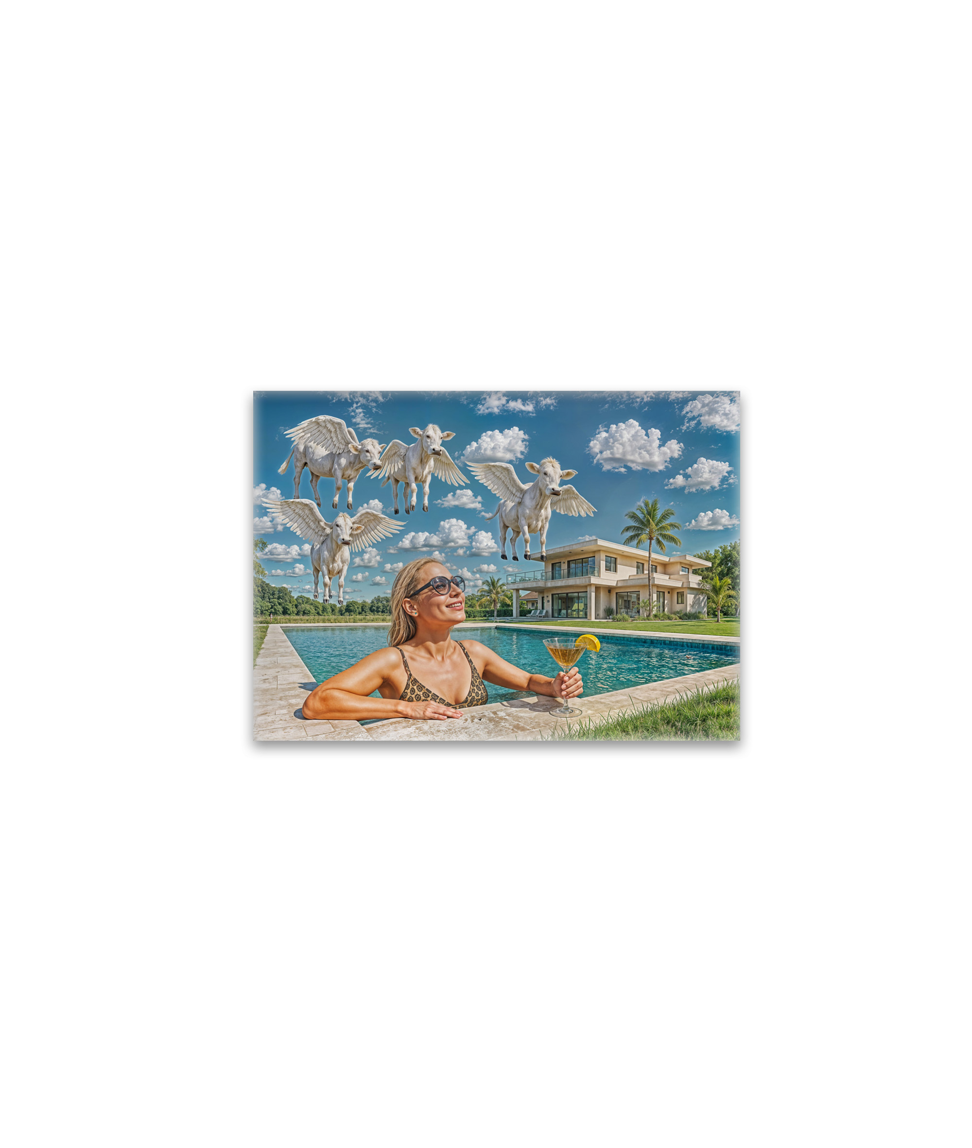 raxxa Glas-Magnet: Rich Woman Watches Flying Cows from Pool
