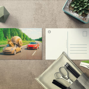 raxxa Postkarte: Snail Car Crawling on Country Road