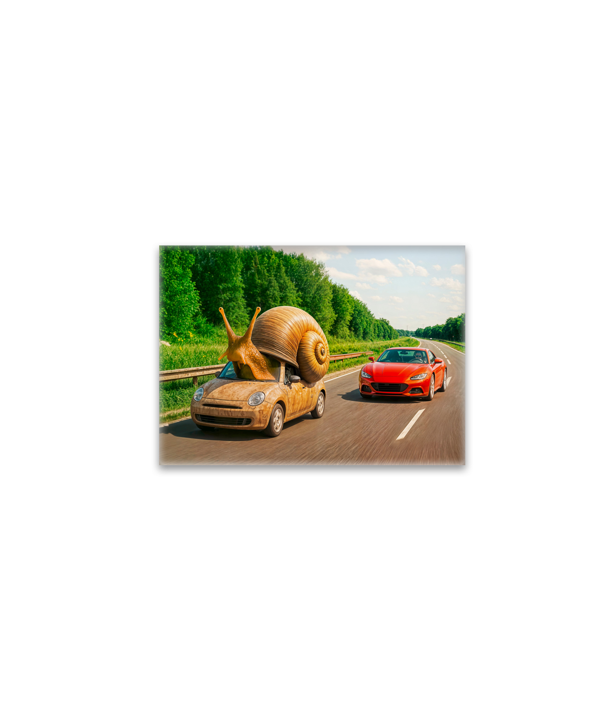 raxxa Glas-Magnet: Snail Car Crawling on Country Road