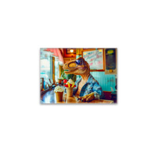 raxxa Glas-Magnet: Dino with Ice Cream at Café
