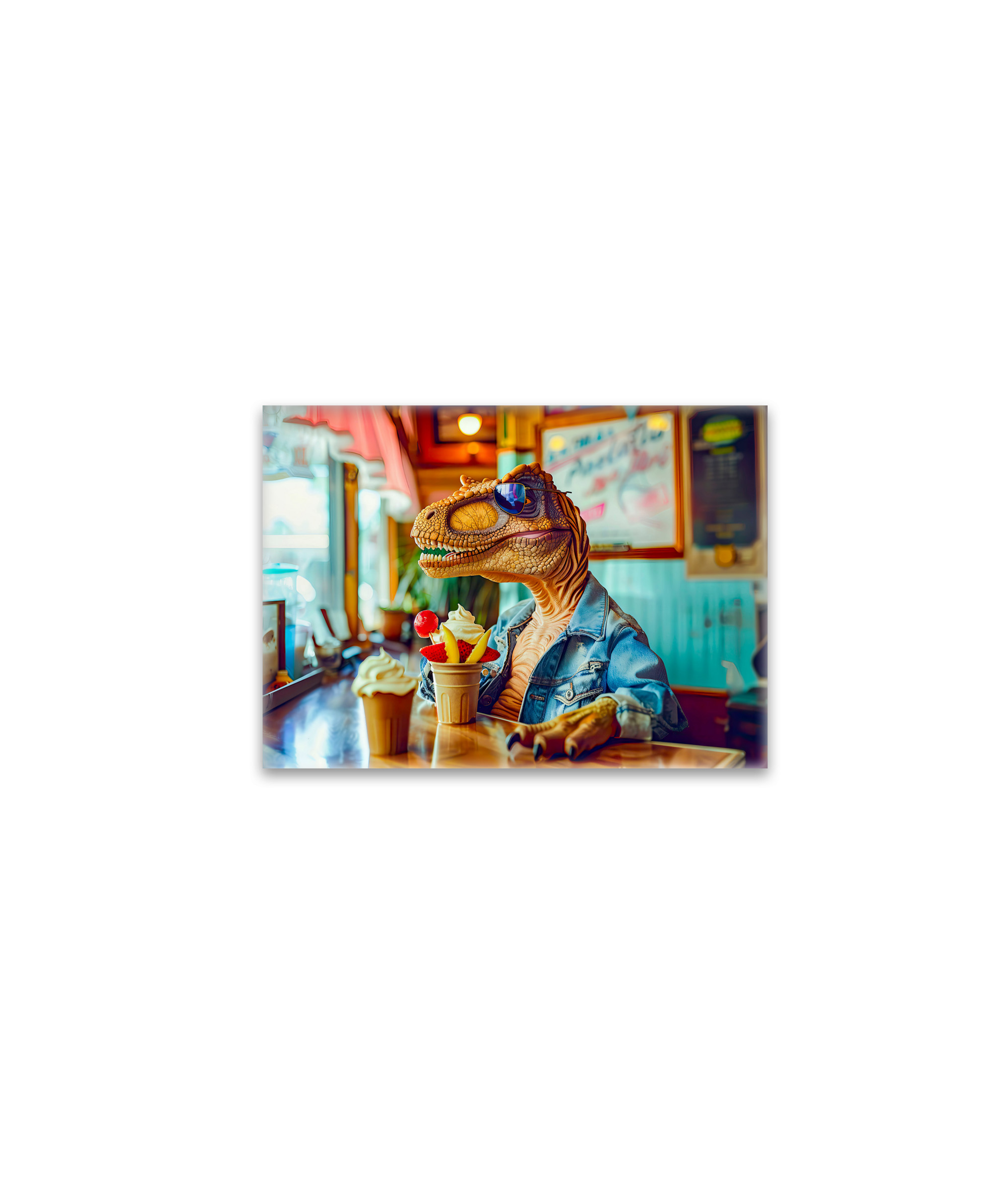raxxa Glas-Magnet: Dino with Ice Cream at Café