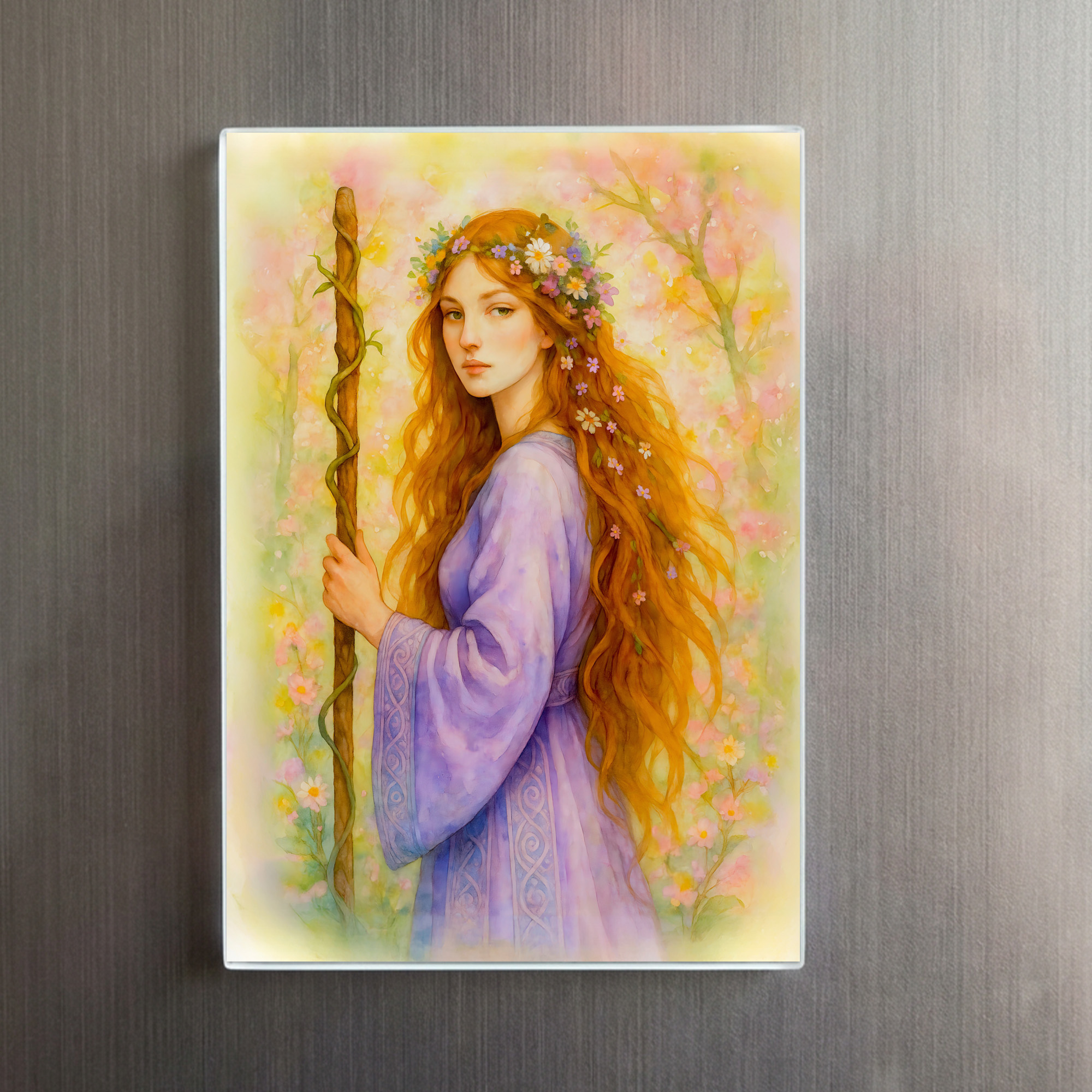raxxa Glas-Magnet: Celtic druidess with violet robe and staff – Image 2