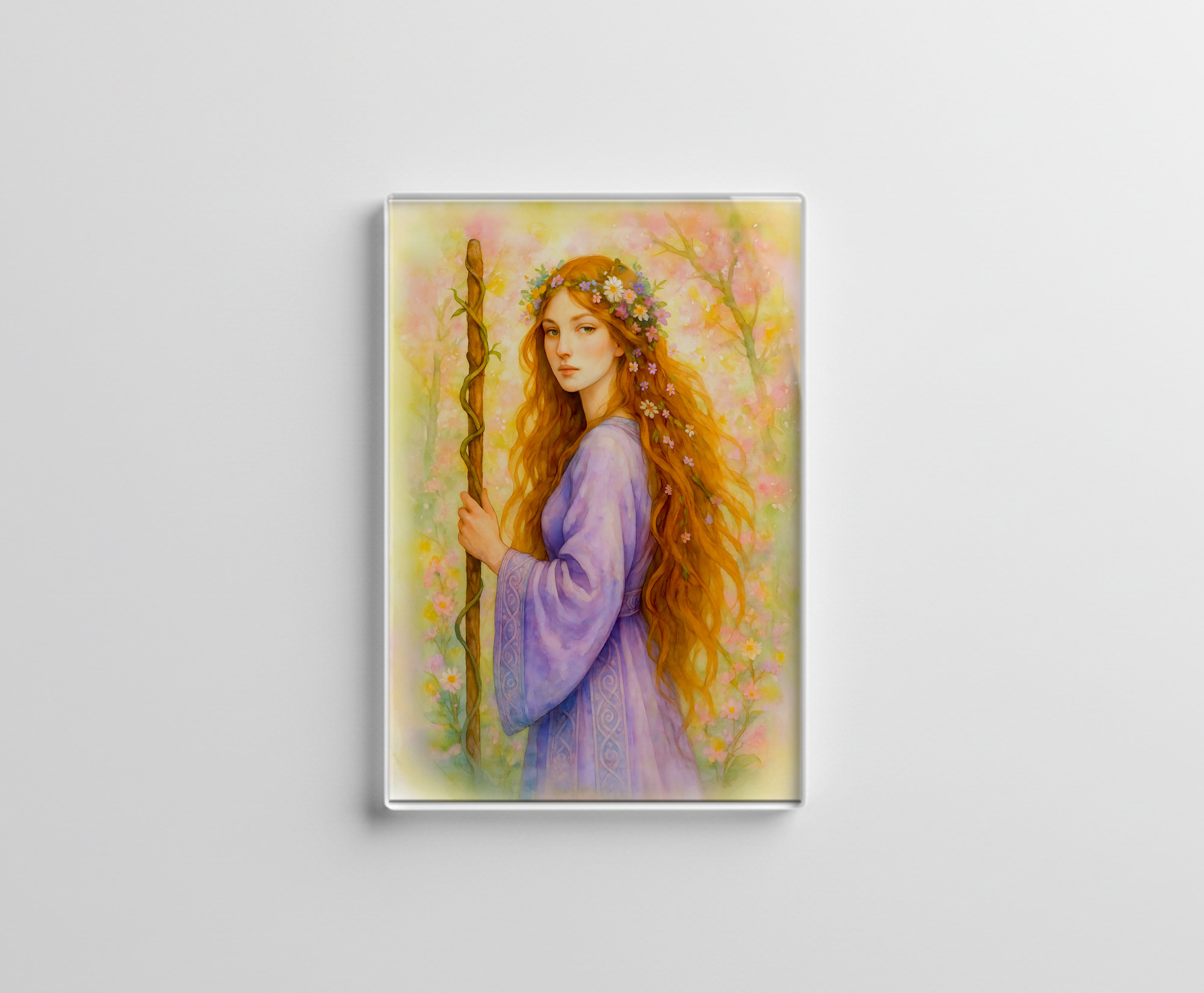 raxxa Glas-Magnet: Celtic druidess with violet robe and staff
