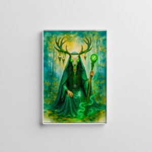 raxxa Glas-Magnet: Mysterious Celtic druidess with antler mask