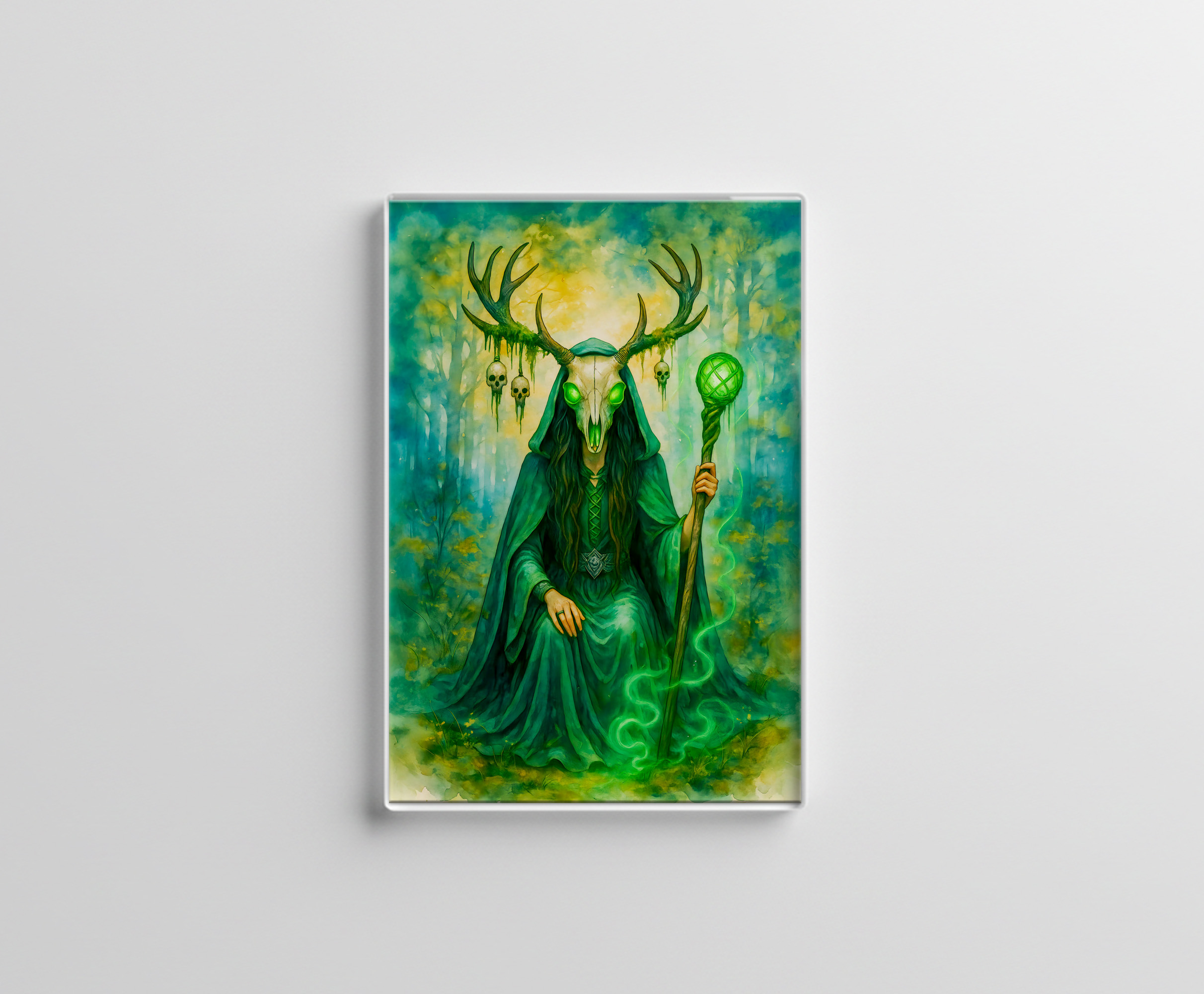 raxxa Glas-Magnet: Mysterious Celtic druidess with antler mask