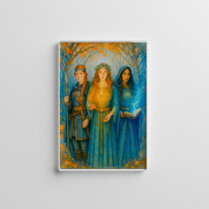 raxxa Glas-Magnet: Three Celtic druidesses with glowing orb