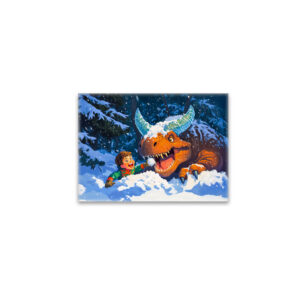 raxxa Glas-Magnet: Anime boy playing dinosaur snowy day