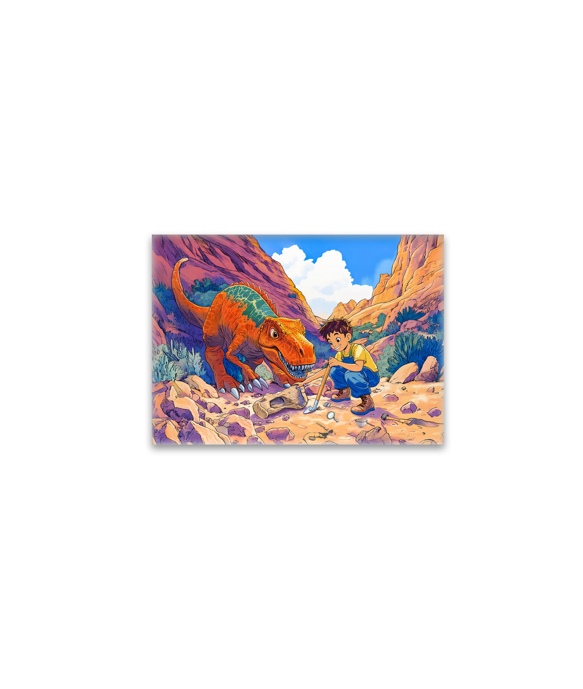 raxxa Glas-Magnet: Anime boy with T-Rex on fossil hunt