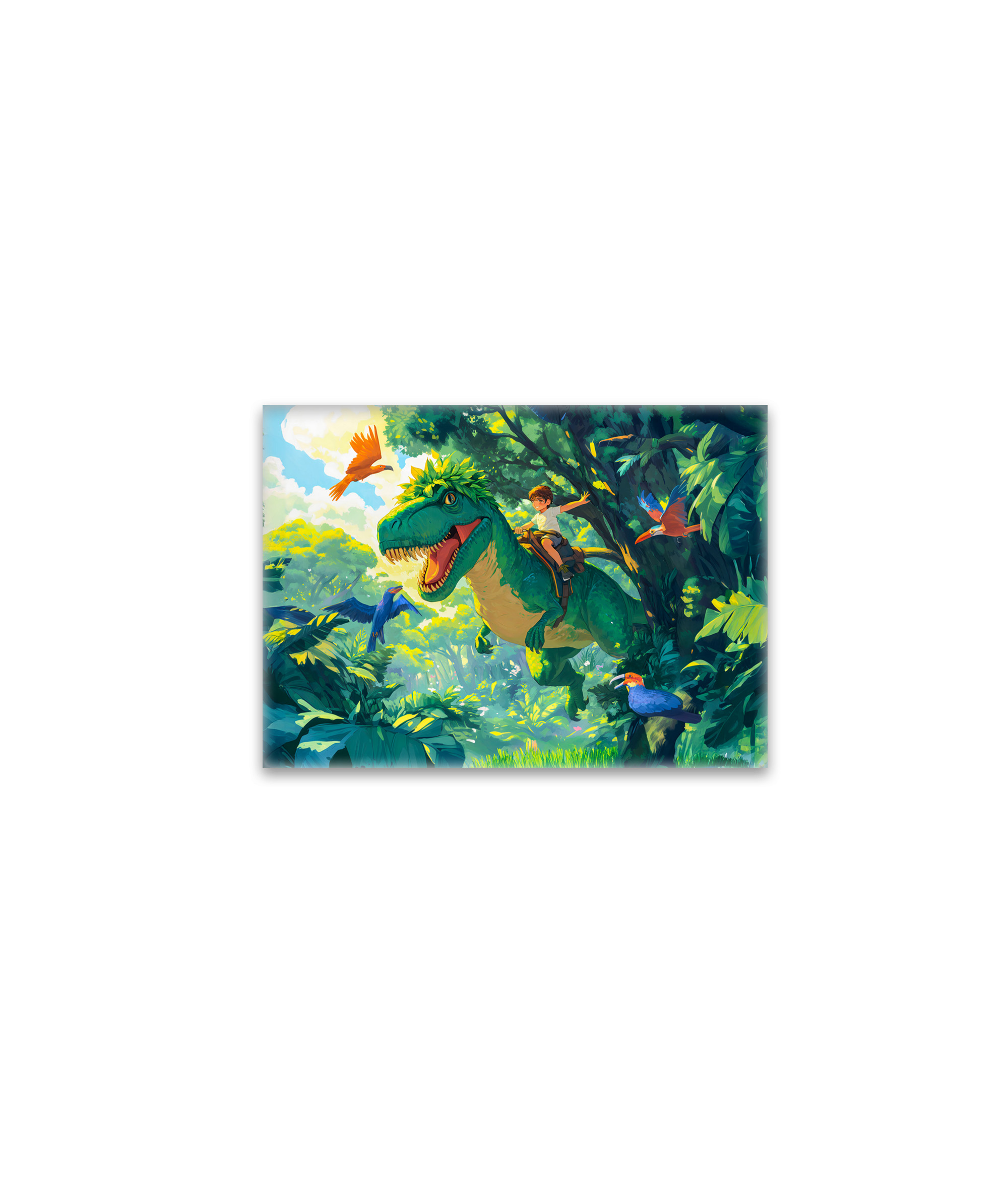 raxxa Glas-Magnet: Anime boy riding T-Rex in jungle and birds
