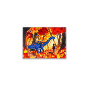 raxxa Glas-Magnet: Anime boy walking dinosaur autumn forest