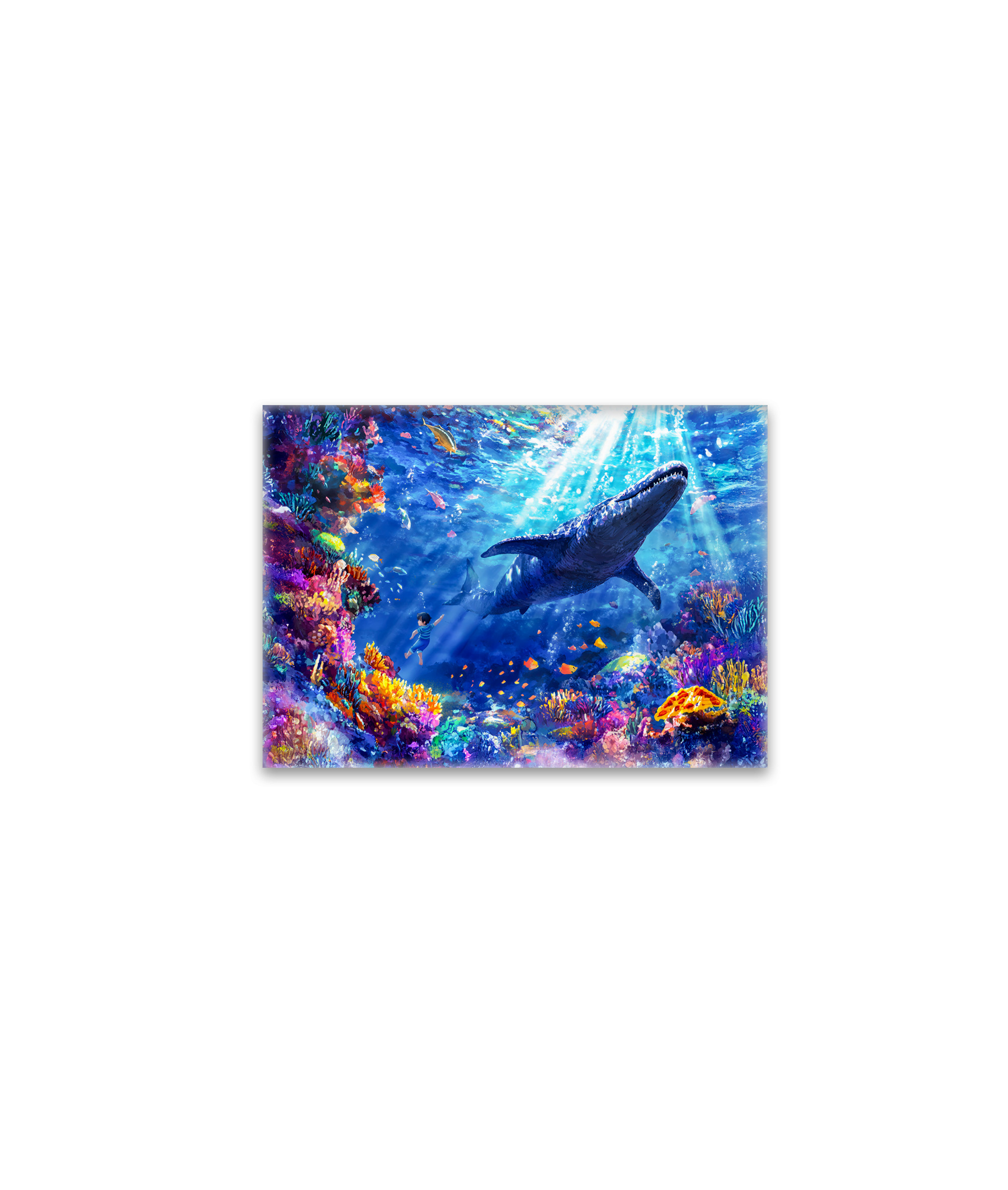 raxxa Glas-Magnet: Anime boy swimming with Liopleurodon reef