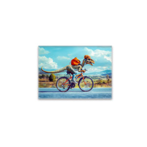 raxxa Glas-Magnet: Dinosaur Cycling Through Countryside