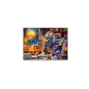 raxxa Glas-Magnet: Knitting Triceratops in a Cozy Armchair