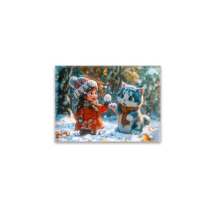 raxxa Glas-Magnet: First Snow Playtime with Fantasy Cat