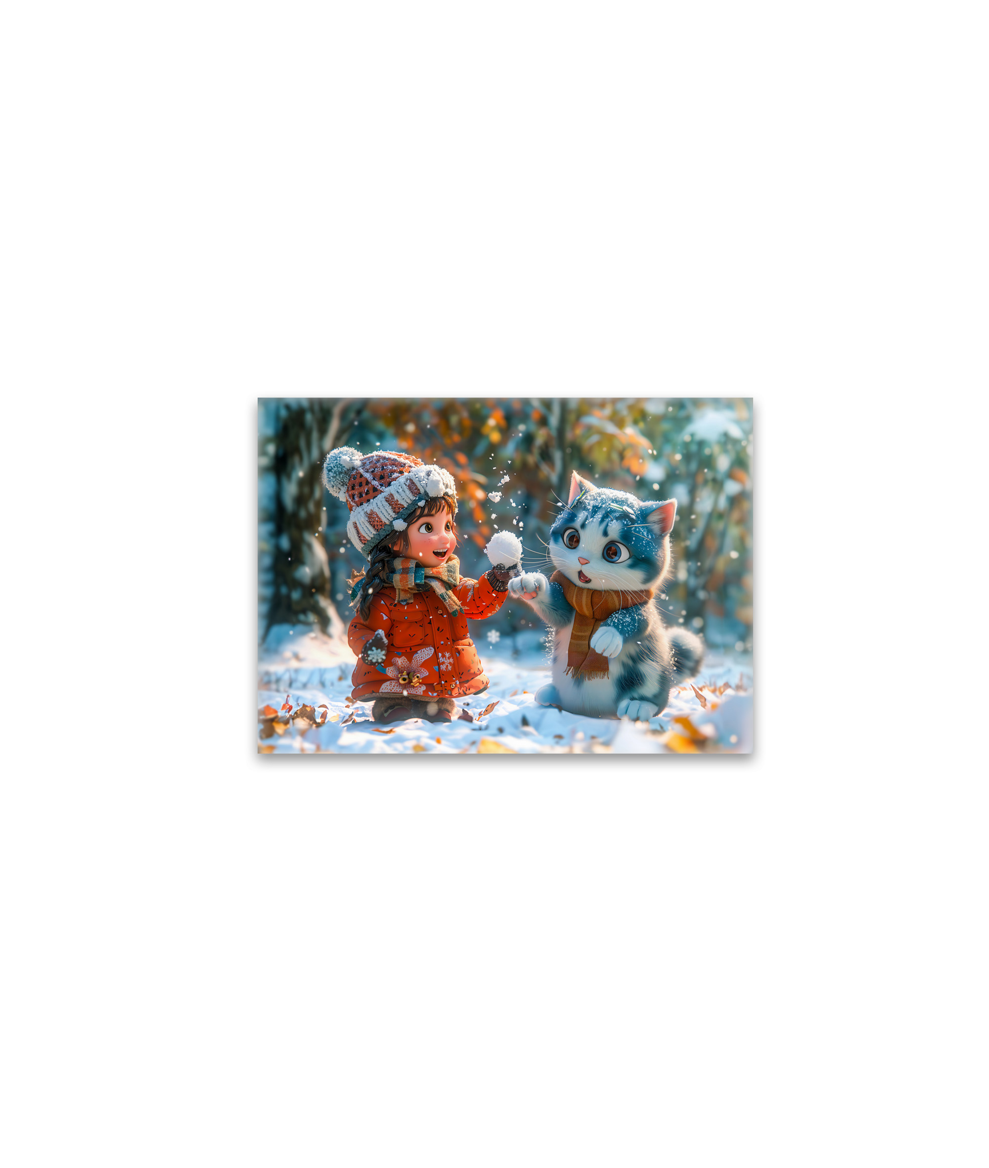 raxxa Glas-Magnet: First Snow Playtime with Fantasy Cat