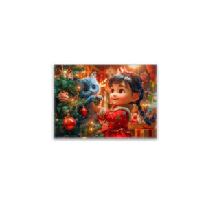 raxxa Glas-Magnet: Girl and Cat Decorate for Christmas